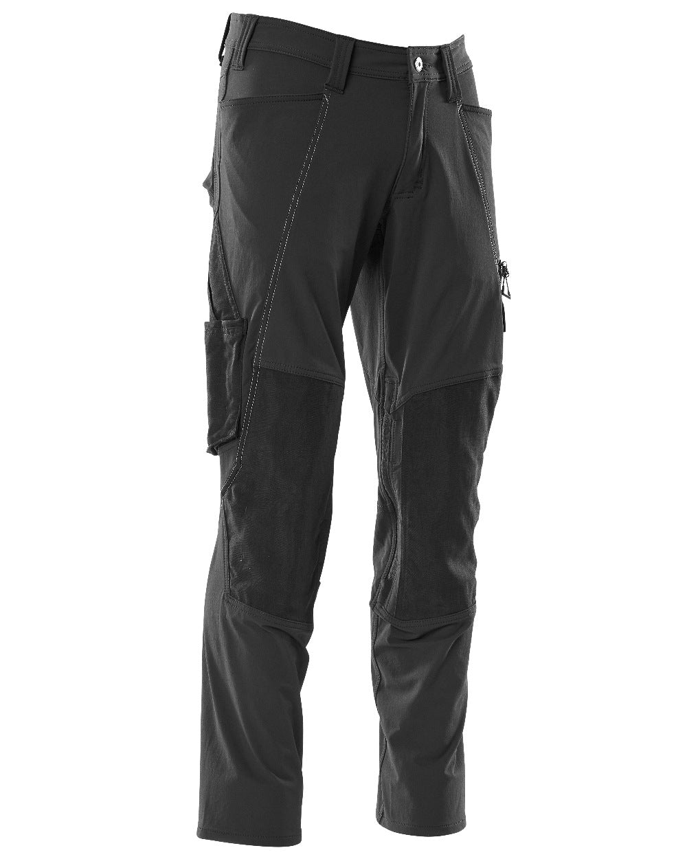 Black Coloured Mascot Workwear Mens Accelerate Ultimate Stretch Trousers With Kneepad Pockets on white background