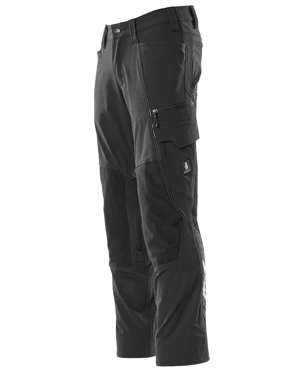 Black Coloured Mascot Workwear Mens Accelerate Ultimate Stretch Trousers With Kneepad Pockets on white background