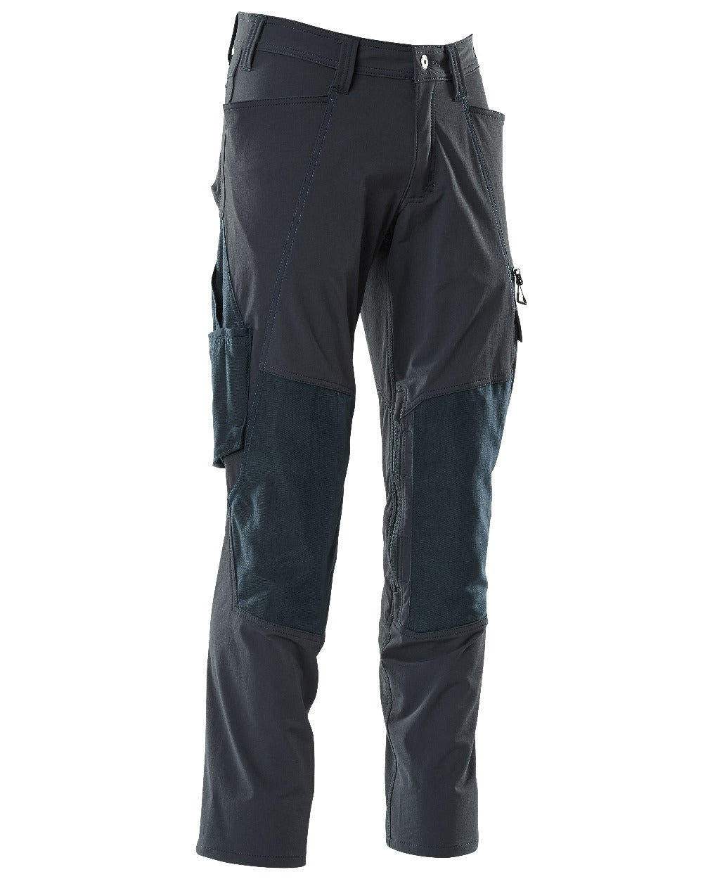 Dark Navy Coloured Mascot Workwear Mens Accelerate Ultimate Stretch Trousers With Kneepad Pockets on white background