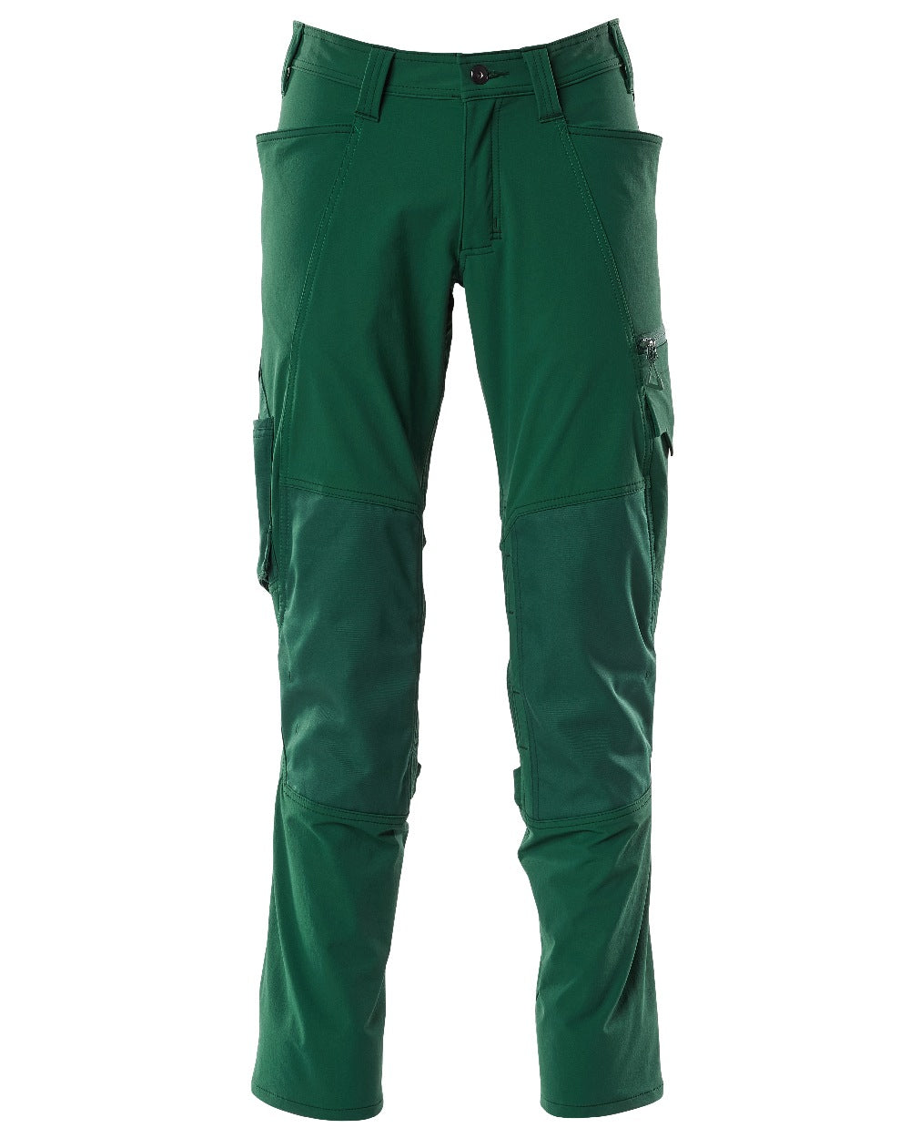 Green Coloured Mascot Workwear Mens Accelerate Ultimate Stretch Trousers With Kneepad Pockets on white background
