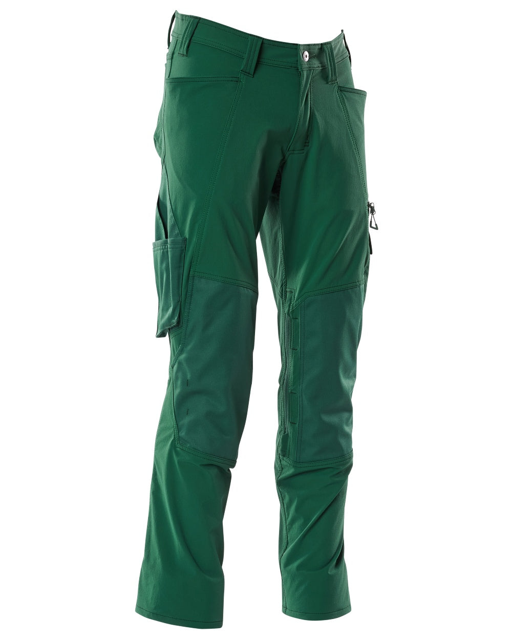 Green Coloured Mascot Workwear Mens Accelerate Ultimate Stretch Trousers With Kneepad Pockets on white background