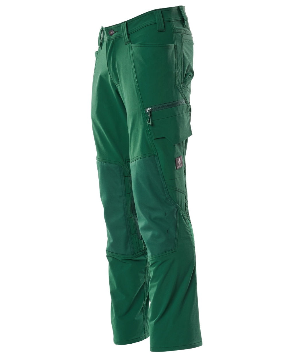 Green Coloured Mascot Workwear Mens Accelerate Ultimate Stretch Trousers With Kneepad Pockets on white background