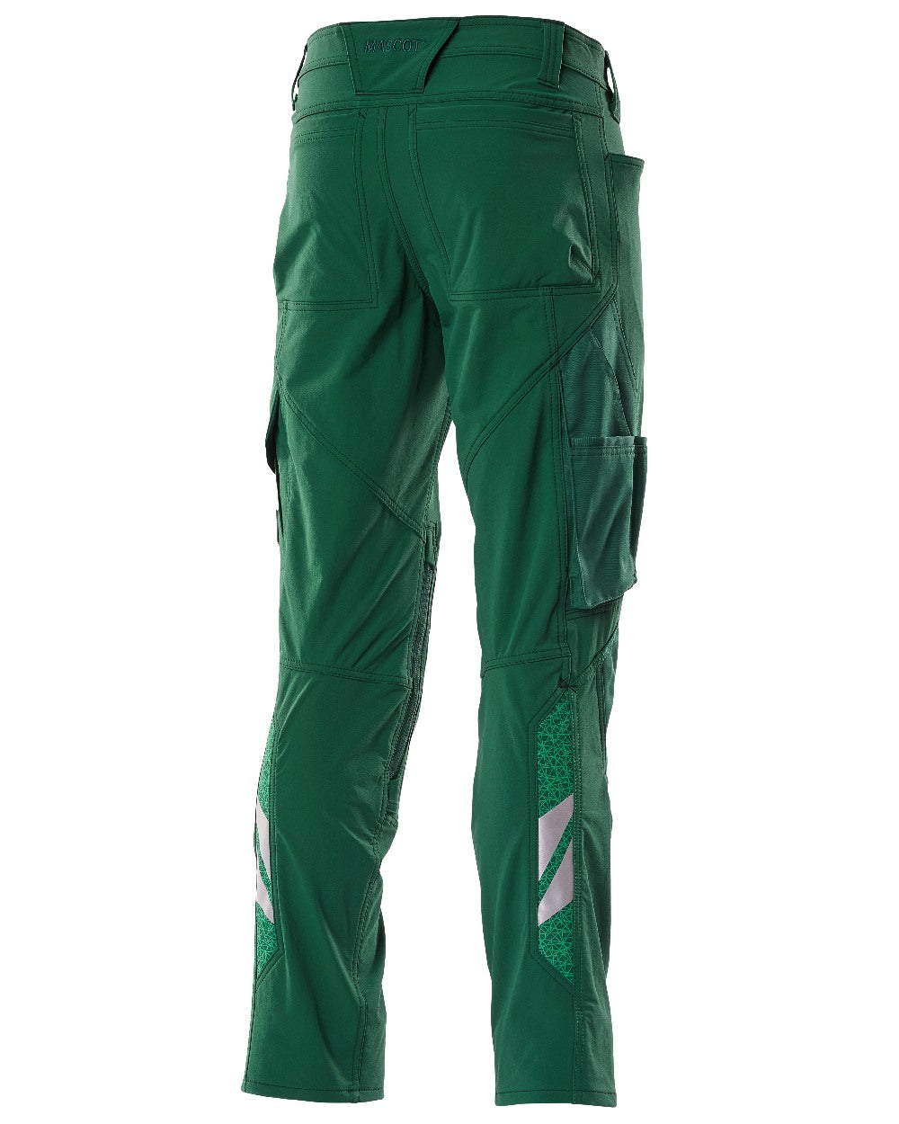 Green Coloured Mascot Workwear Mens Accelerate Ultimate Stretch Trousers With Kneepad Pockets on white background