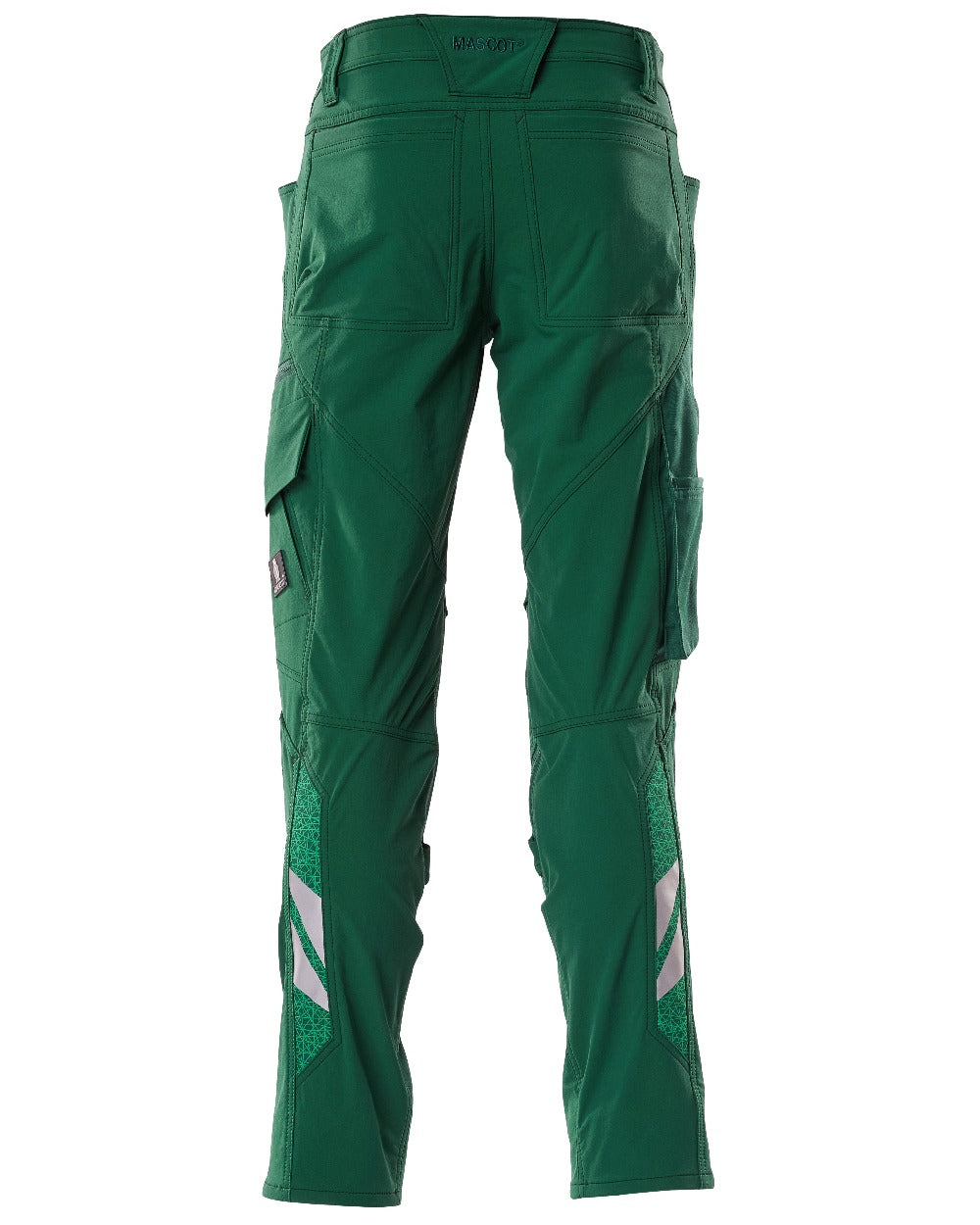 Green Coloured Mascot Workwear Mens Accelerate Ultimate Stretch Trousers With Kneepad Pockets on white background