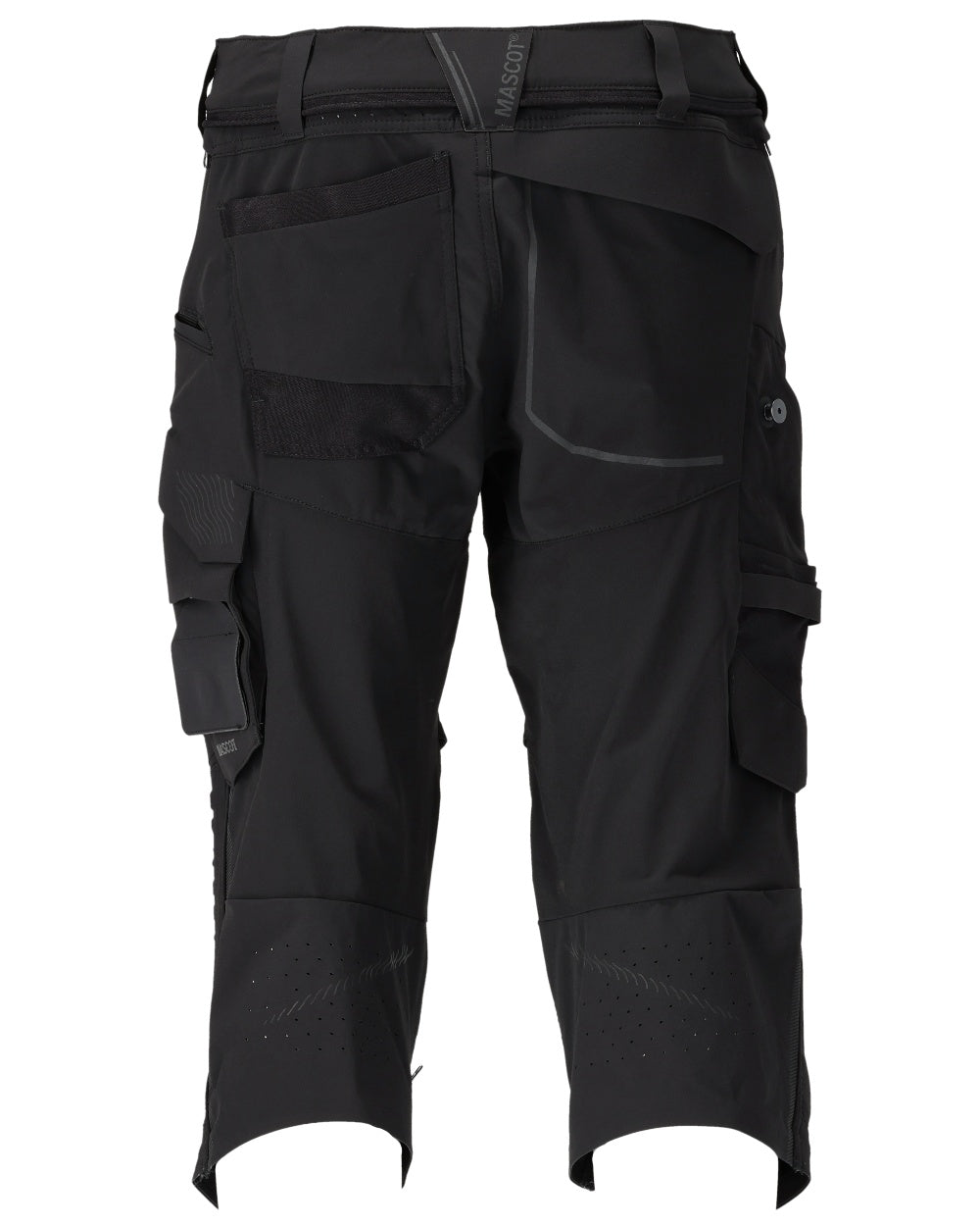Black Coloured Mascot Workwear Mens Customized 3/4 Length Trousers With Kneepad Pockets on white background