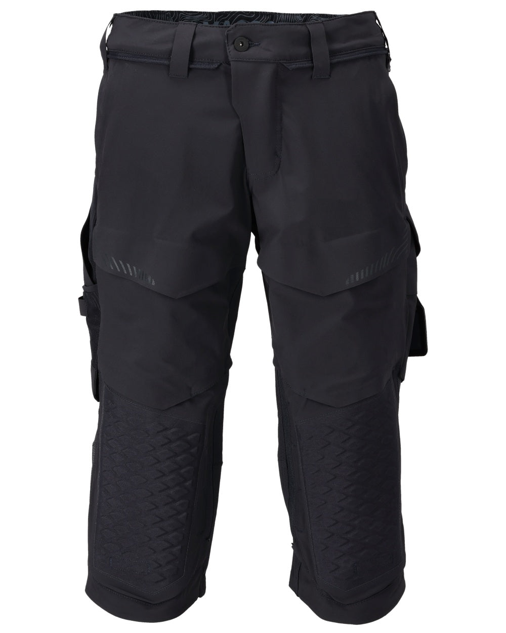 Dark Navy Coloured Mascot Workwear Mens Customized 3/4 Length Trousers With Kneepad Pockets on white background