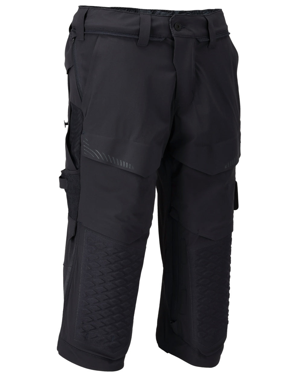 Dark Navy Coloured Mascot Workwear Mens Customized 3/4 Length Trousers With Kneepad Pockets on white background