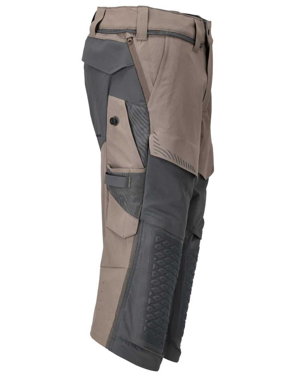 Dark Sand Stone Grey Coloured Mascot Workwear Mens Customized 3/4 Length Trousers With Kneepad Pockets on white background