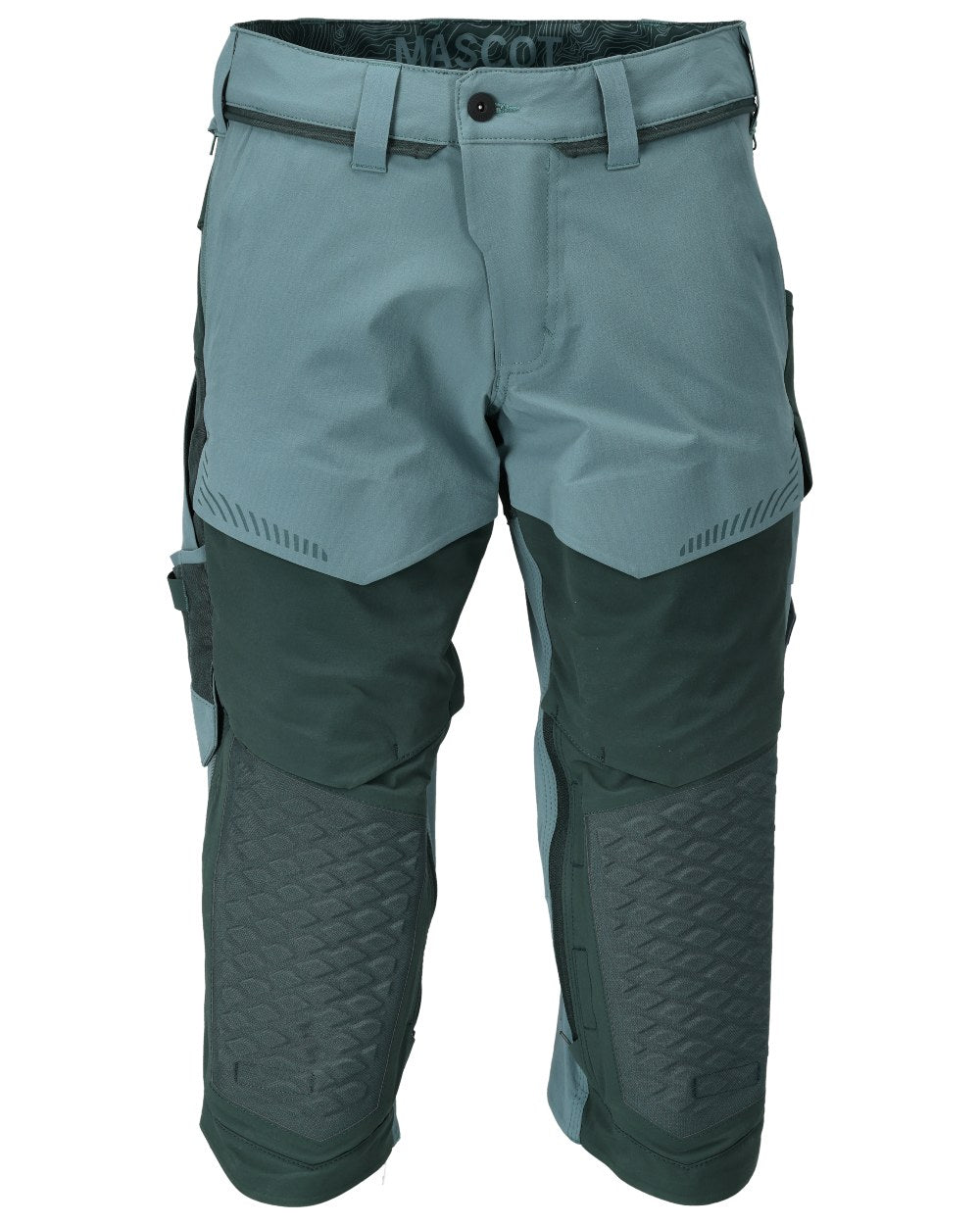 Light Forest Green Coloured Mascot Workwear Mens Customized 3/4 Length Trousers With Kneepad Pockets on white background