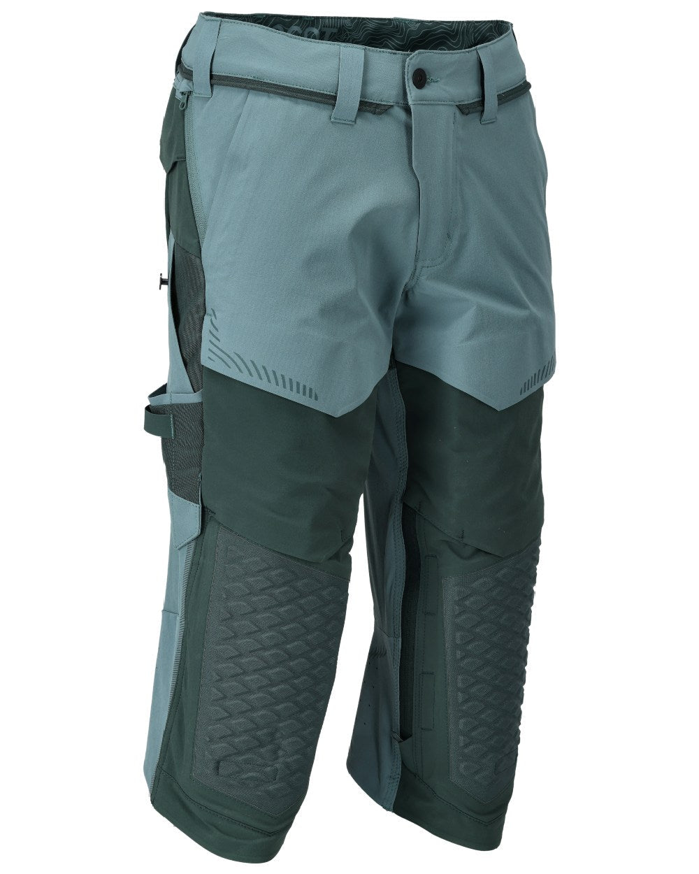 Light Forest Green Coloured Mascot Workwear Mens Customized 3/4 Length Trousers With Kneepad Pockets on white background