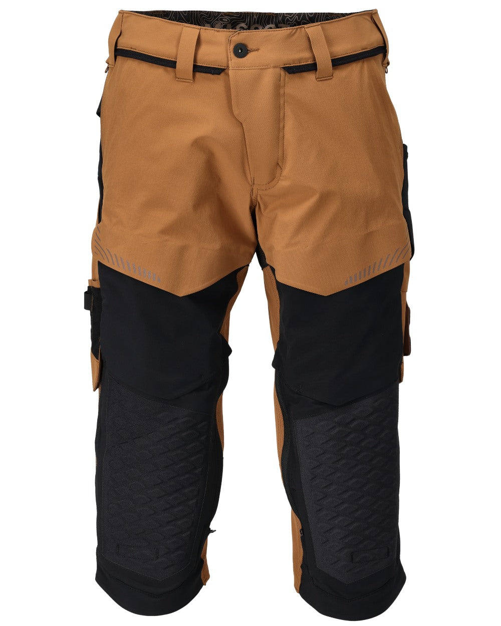 Nut Brown Black Coloured Mascot Workwear Mens Customized 3/4 Length Trousers With Kneepad Pockets on white background