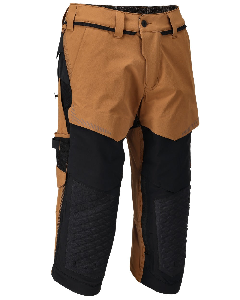 Nut Brown Black Coloured Mascot Workwear Mens Customized 3/4 Length Trousers With Kneepad Pockets on white background