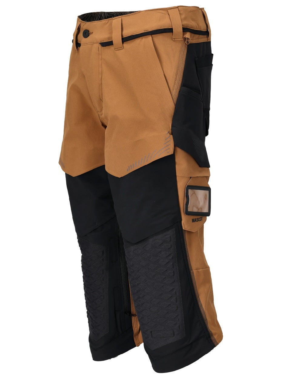 Nut Brown Black Coloured Mascot Workwear Mens Customized 3/4 Length Trousers With Kneepad Pockets on white background