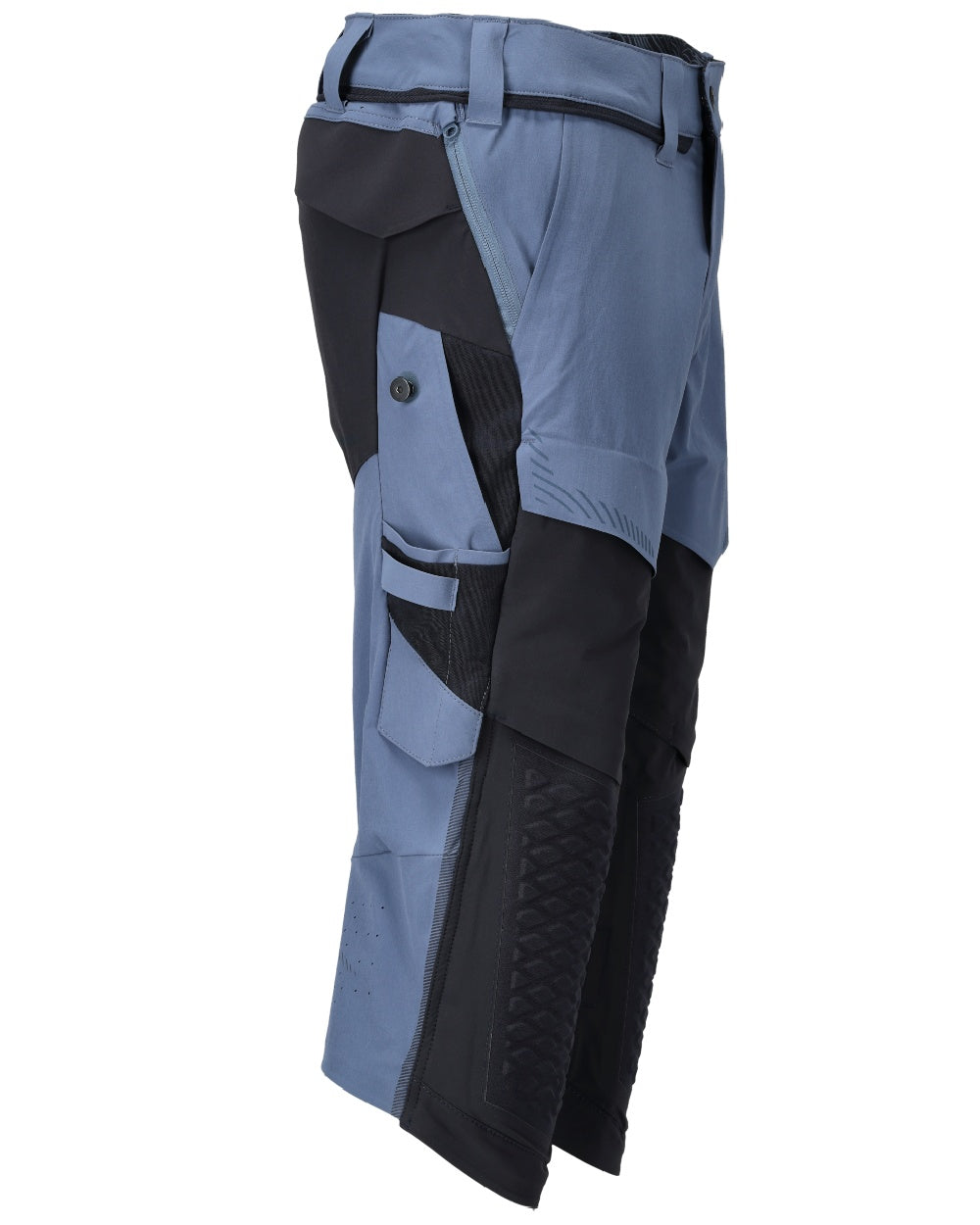 Stone Blue Dark Navy Coloured Mascot Workwear Mens Customized 3/4 Length Trousers With Kneepad Pockets on white background