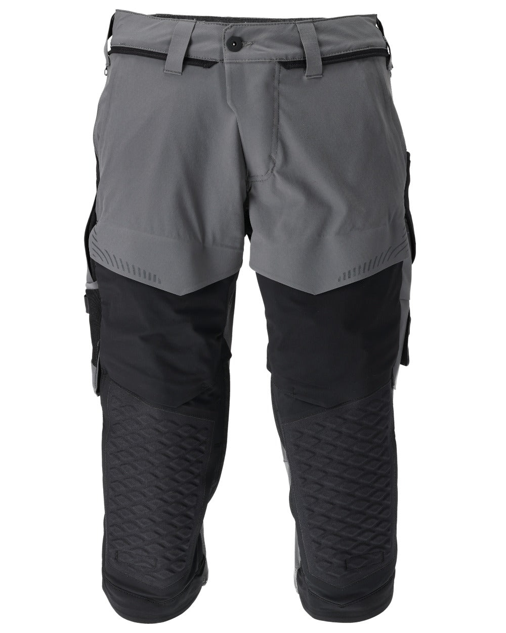 Stone Grey Black Coloured Mascot Workwear Mens Customized 3/4 Length Trousers With Kneepad Pockets on white background