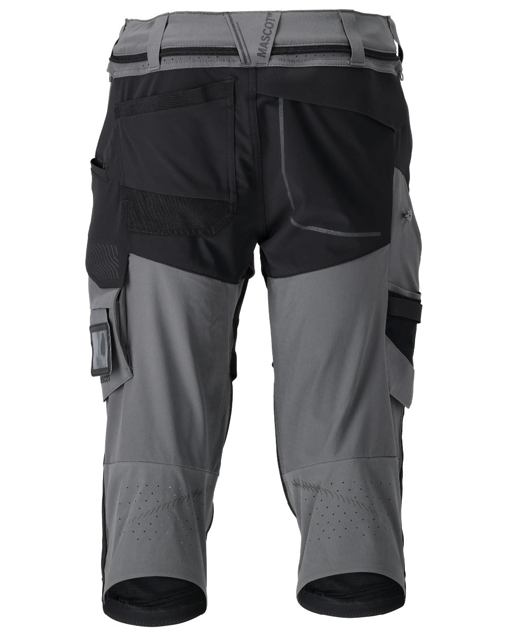 Stone Grey Black Coloured Mascot Workwear Mens Customized 3/4 Length Trousers With Kneepad Pockets on white background