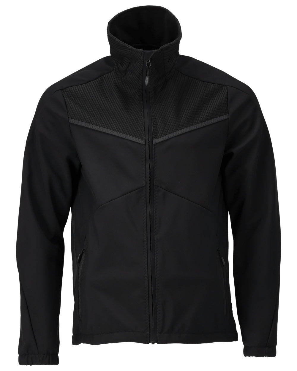 Black Coloured Mascot Workwear Mens Customized Breathable Softshell Jacket on white background