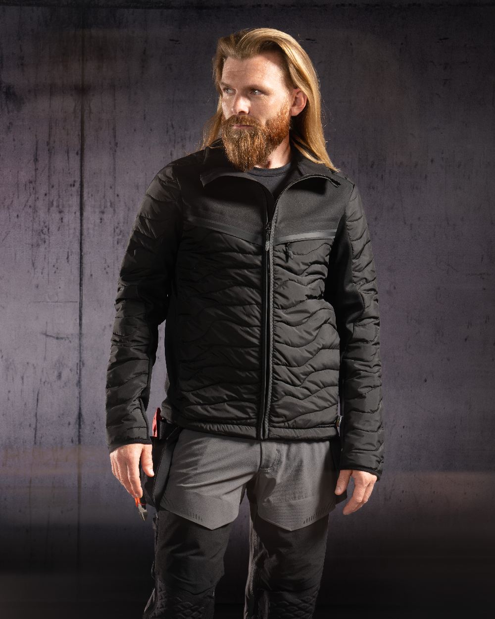 Black Coloured Mascot Workwear Mens Customized Breathable Thermal Jacket on studio background