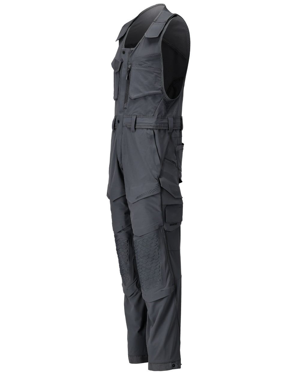 Black Coloured Mascot Workwear Mens Customized Combi Suit With Kneepad Pockets on white background