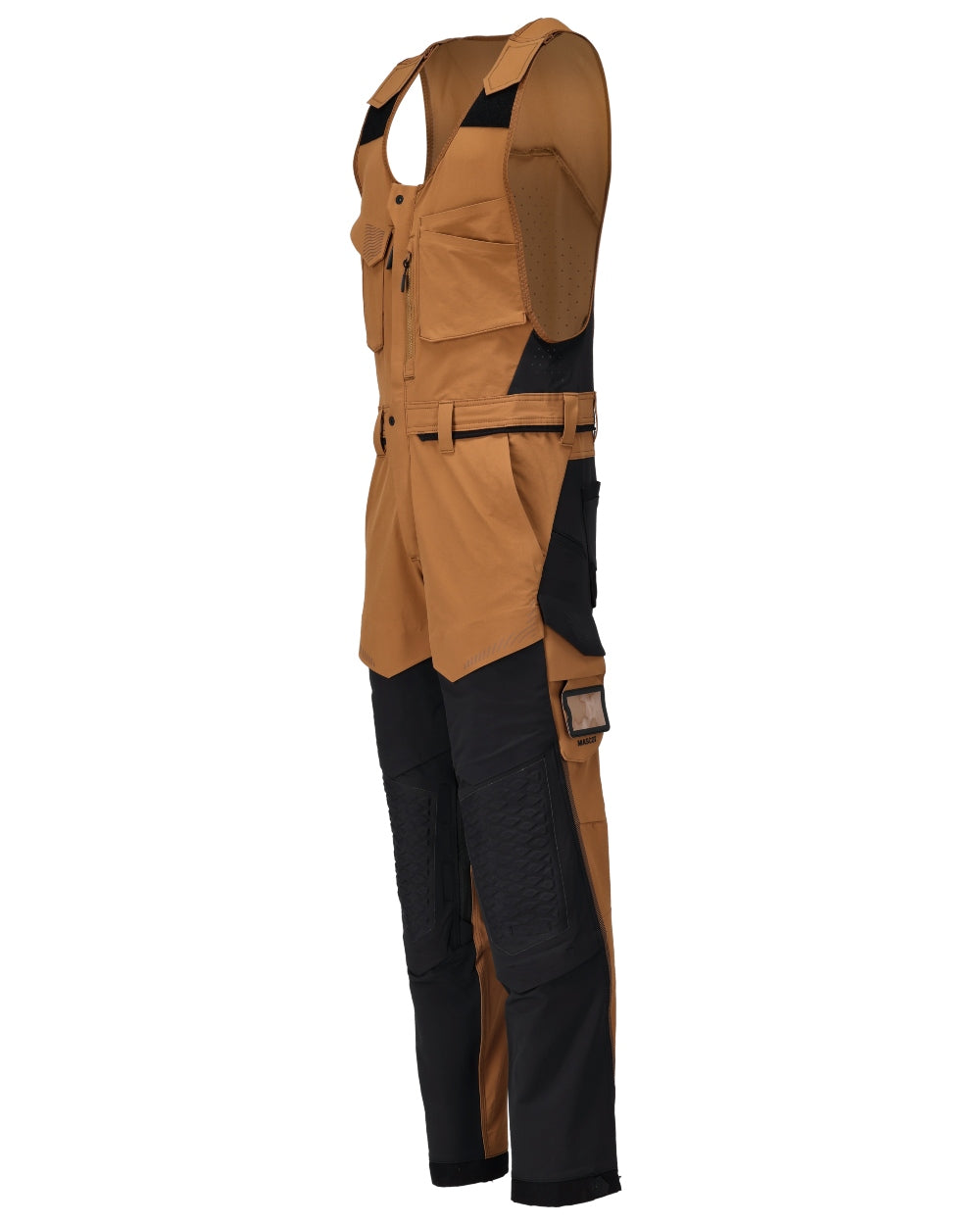 Nut Brown Black Coloured Mascot Workwear Mens Customized Combi Suit With Kneepad Pockets on white background