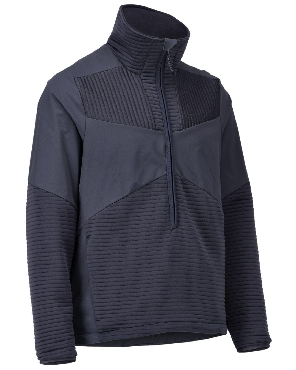 Dark Navy Coloured Mascot Workwear Mens Customized Fleece Jumper With Half Zip on white background