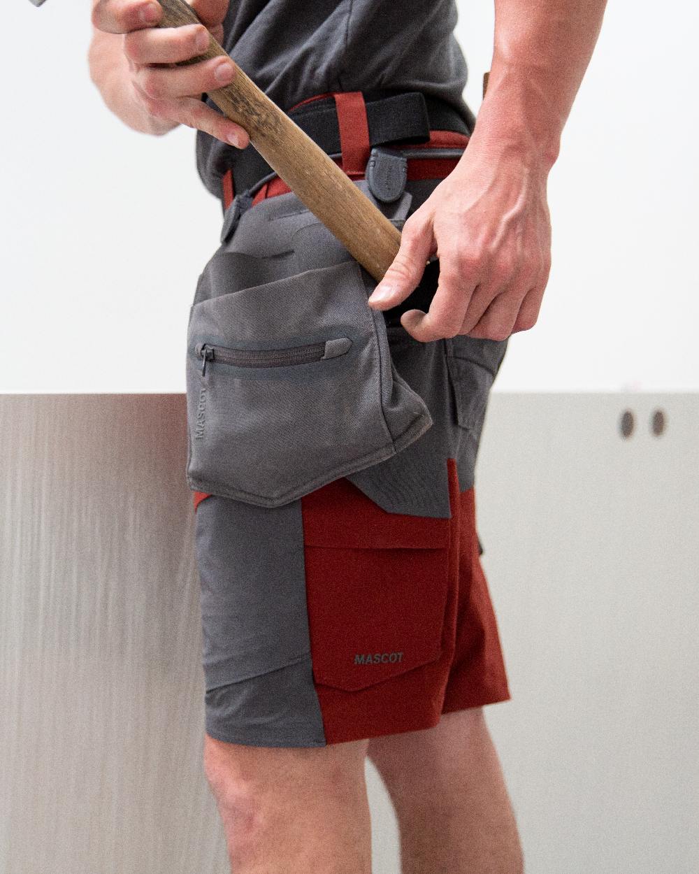 Autumn Red Stone Grey Coloured Mascot Workwear Mens Customized Lightweight Shorts on construction background