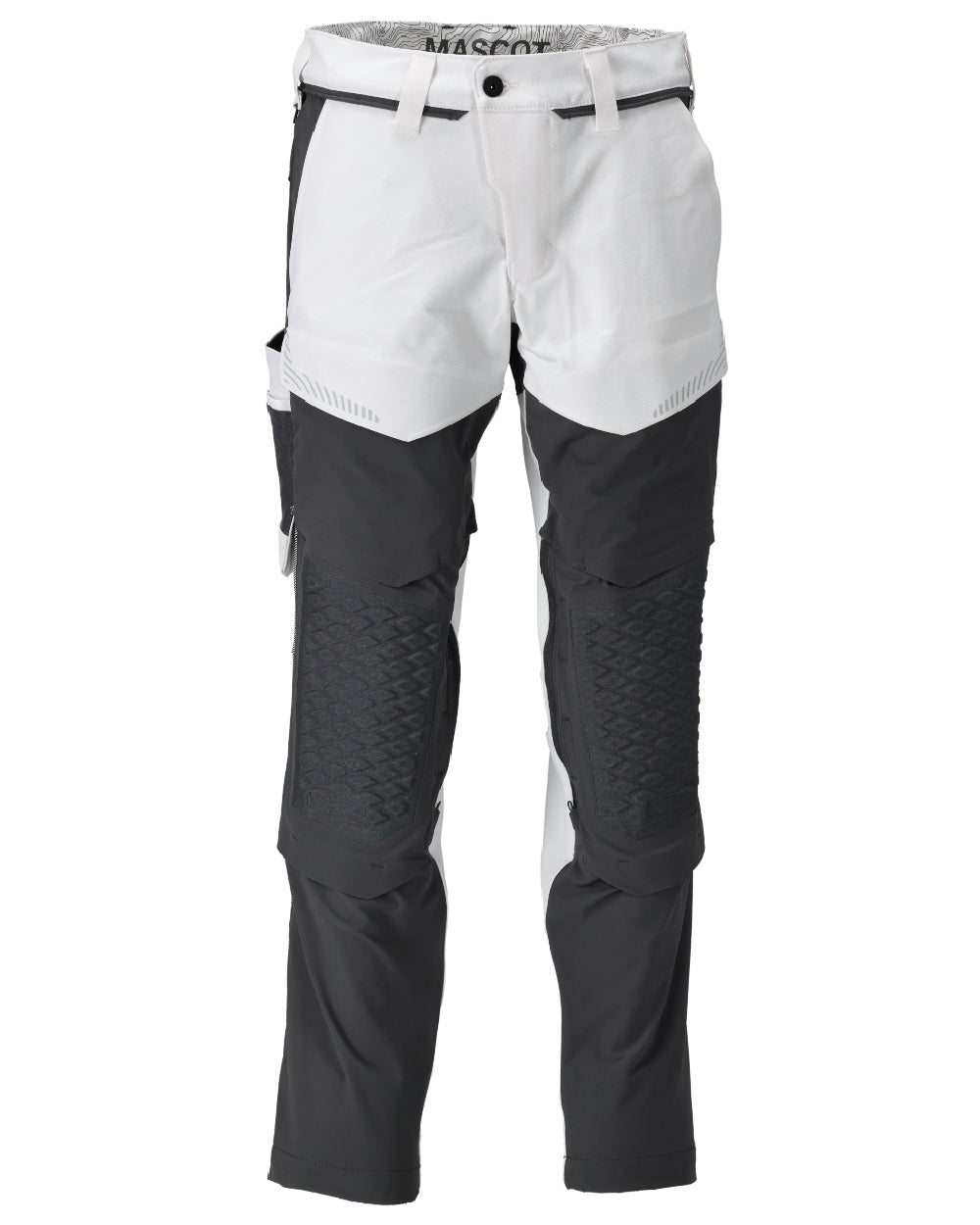 White Stone Grey Coloured Mascot Workwear Mens Customized Lightweight Trousers With Kneepad Pockets on white background
