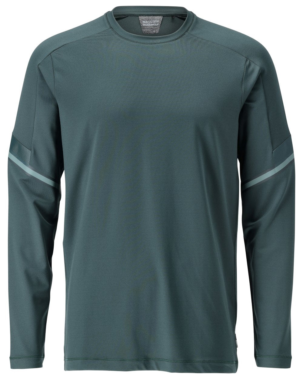 Forest Green Coloured Mascot Workwear Mens Customized Long Sleeve T-Shirt on white background