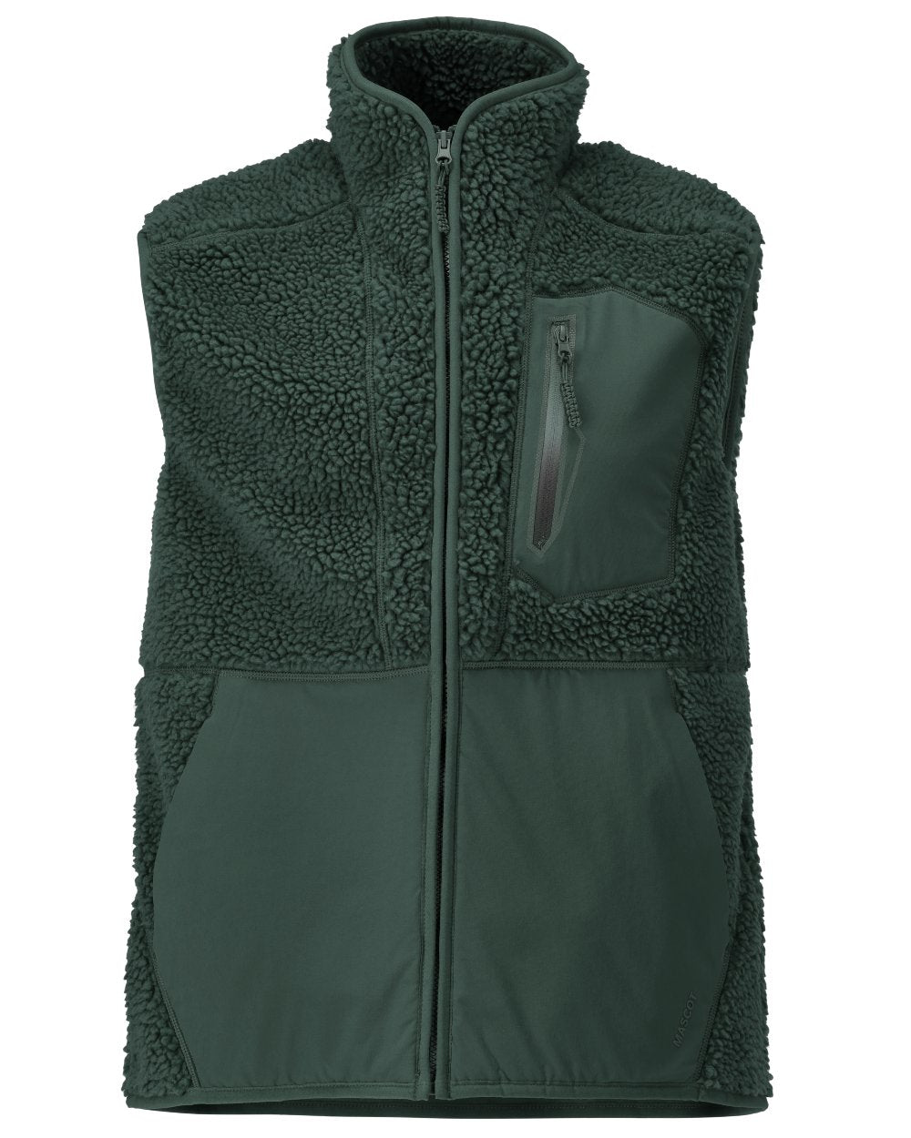 Forest Green Coloured Mascot Workwear Mens Customized Pile Gilet With Zipper on white background