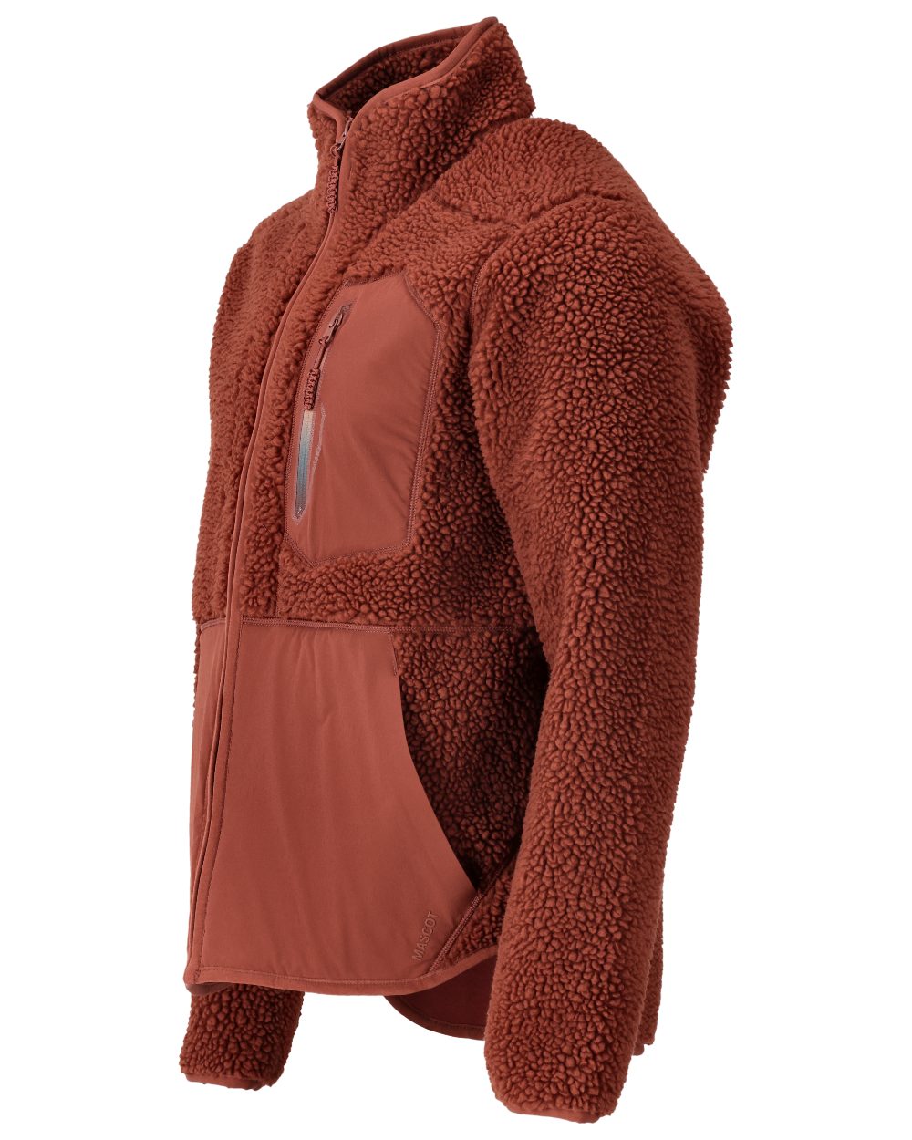 Autumn Red Coloured Mascot Workwear Mens Customized Pile Jacket With Zipper on white background