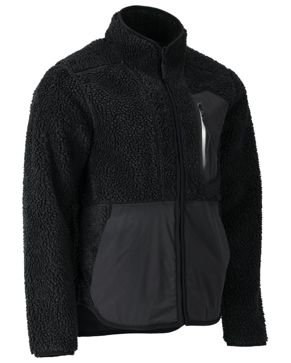 Black Coloured Mascot Workwear Mens Customized Pile Jacket With Zipper on white background