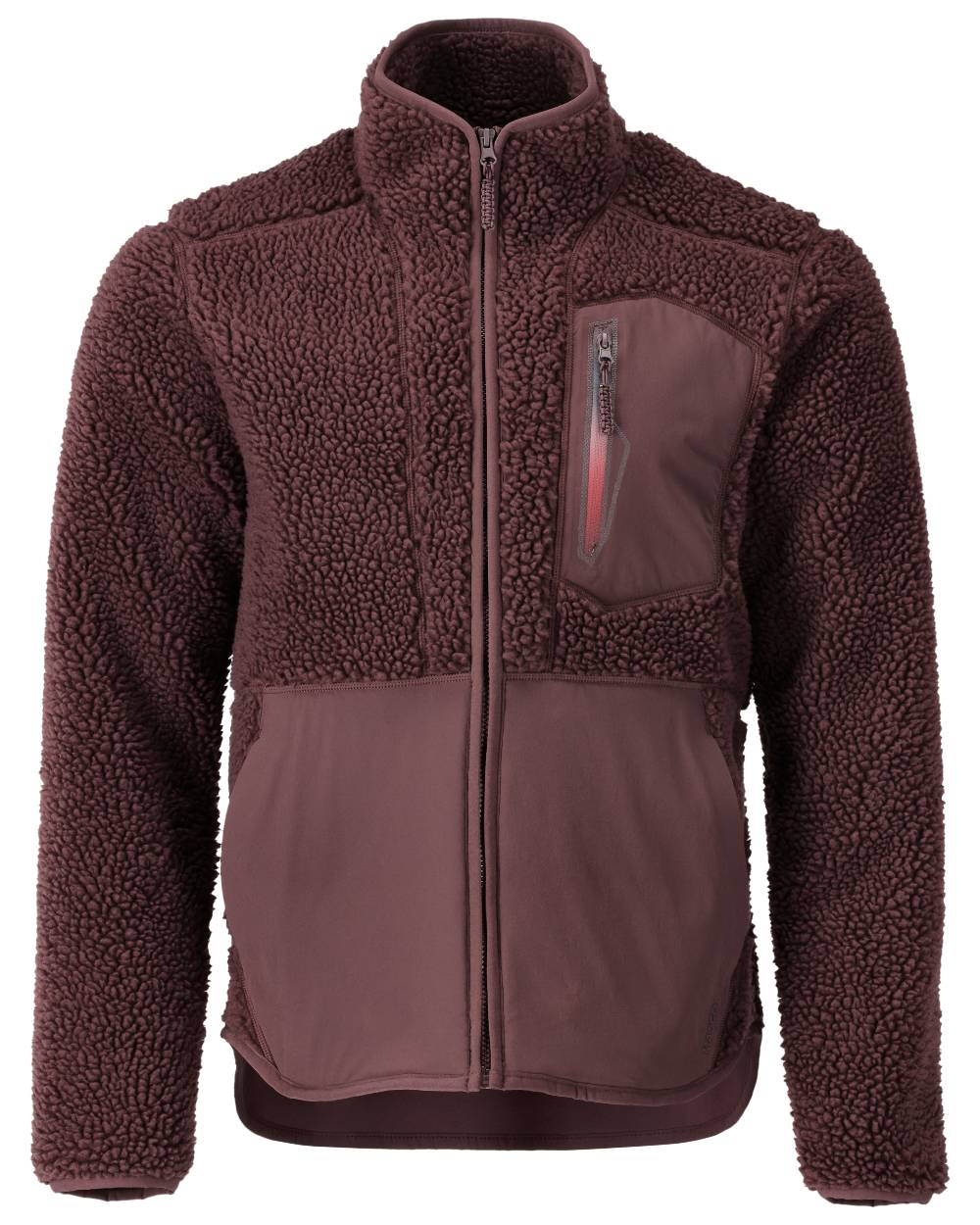 Bordeaux Coloured Mascot Workwear Mens Customized Pile Jacket With Zipper on white background