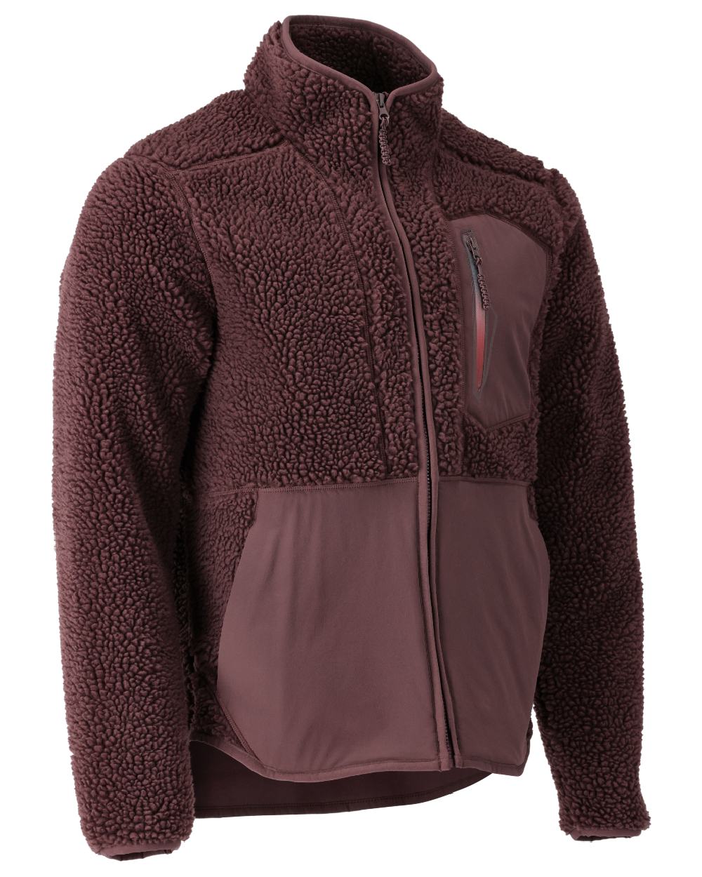 Bordeaux Coloured Mascot Workwear Mens Customized Pile Jacket With Zipper on white background