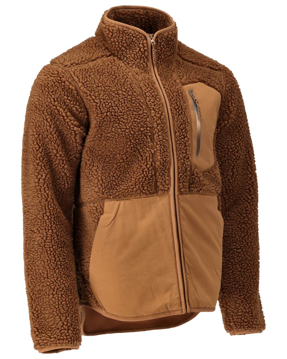Nut Brown Coloured Mascot Workwear Mens Customized Pile Jacket With Zipper on white background