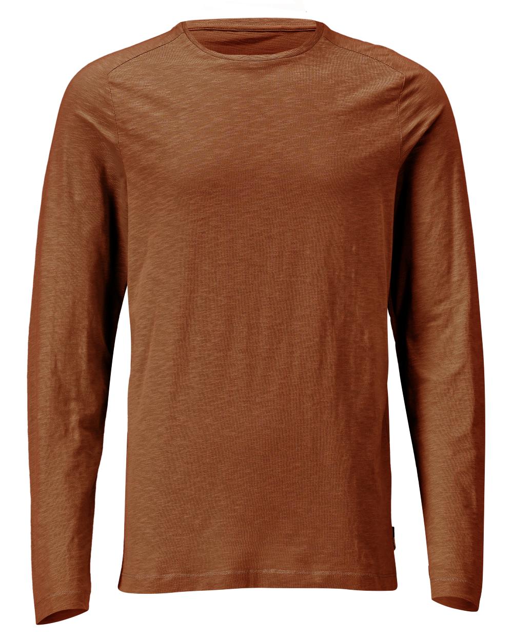 Nut Brown Coloured Mascot Workwear Mens Customized Premium Long Sleeved T-Shirt on white background