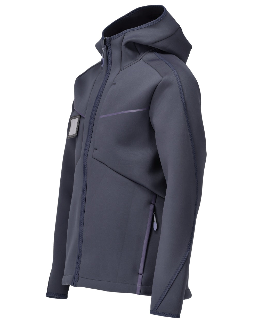 Dark Navy Coloured Mascot Workwear Mens Customized Reflective Softshell Jacket With Hood on white background