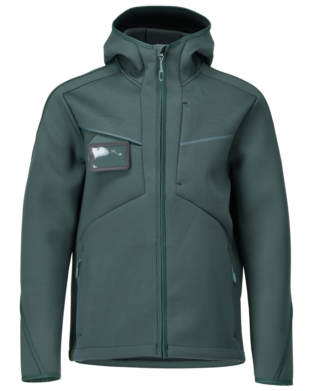 Forest Green Coloured Mascot Workwear Mens Customized Reflective Softshell Jacket With Hood on white background