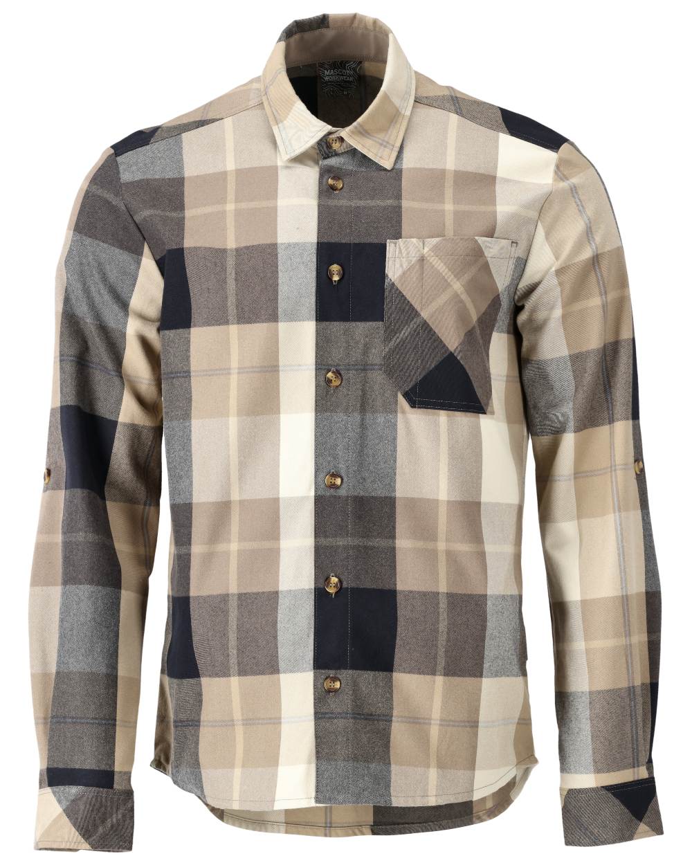 Dark Sand Checked Coloured Mascot Workwear Mens Customized Shirt on white background