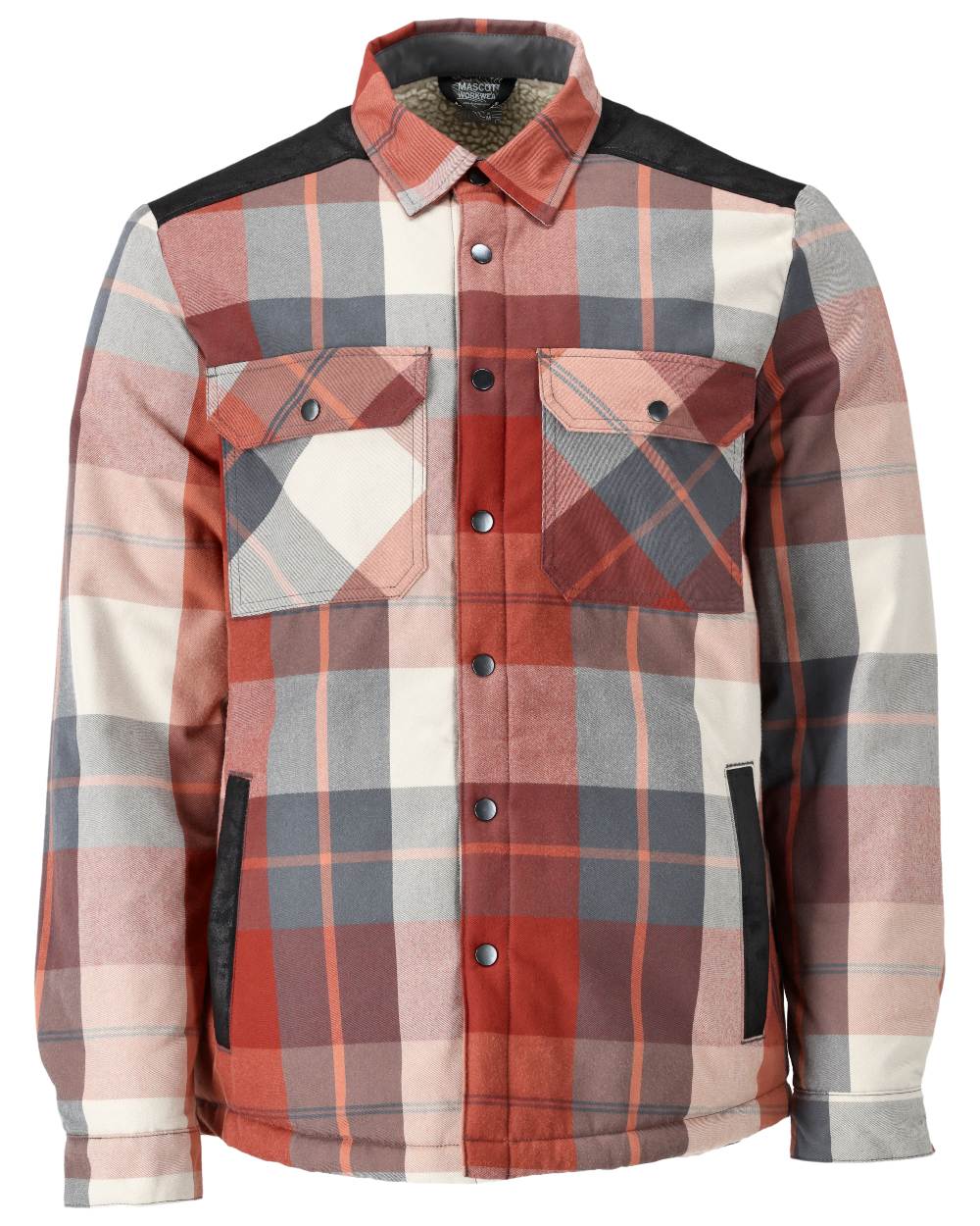 Autumn Red Checked Coloured Mascot Workwear Mens Customized Shirt With Pile Lining on white background