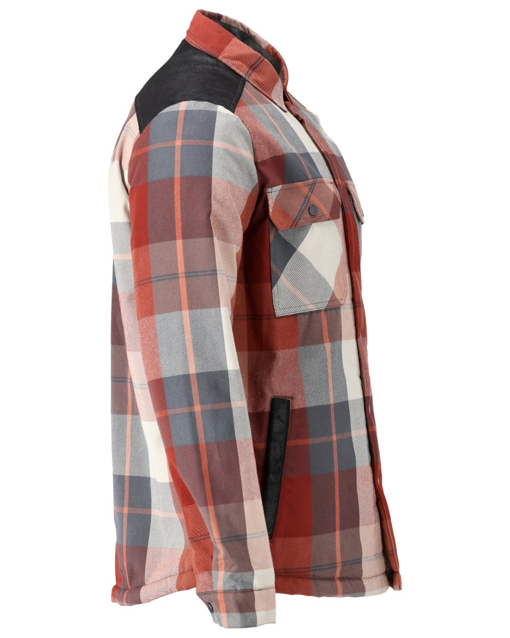 Autumn Red Checked Coloured Mascot Workwear Mens Customized Shirt With Pile Lining on white background