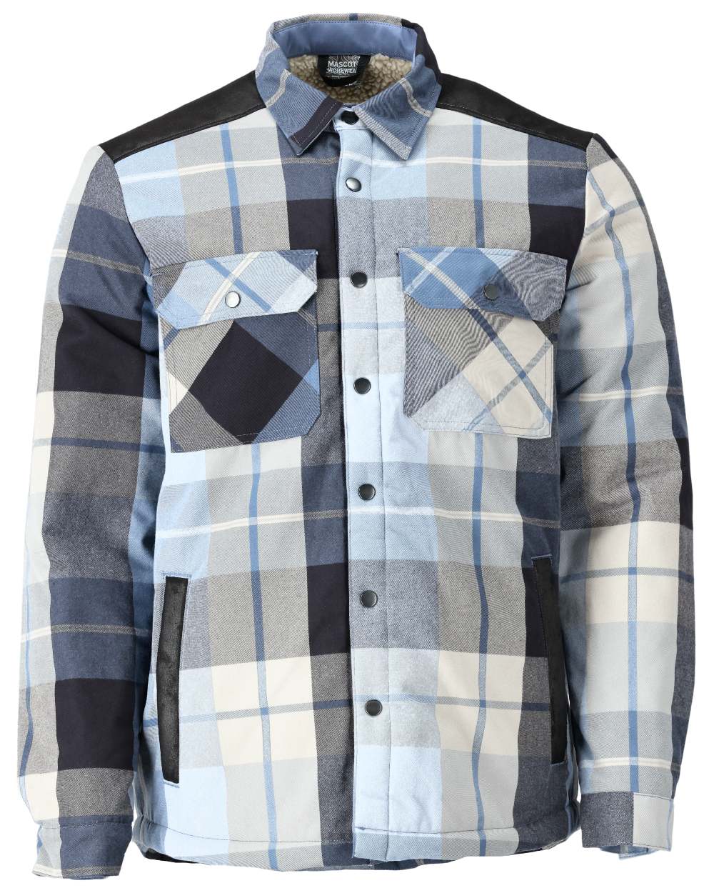 Dark Navy Checked Coloured Mascot Workwear Mens Customized Shirt With Pile Lining on white background