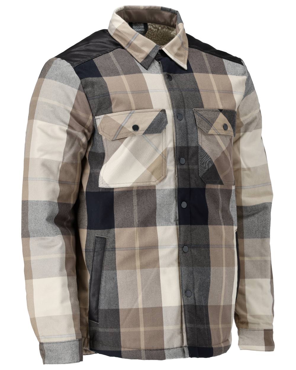 Dark Sand Checked Coloured Mascot Workwear Mens Customized Shirt With Pile Lining on white background