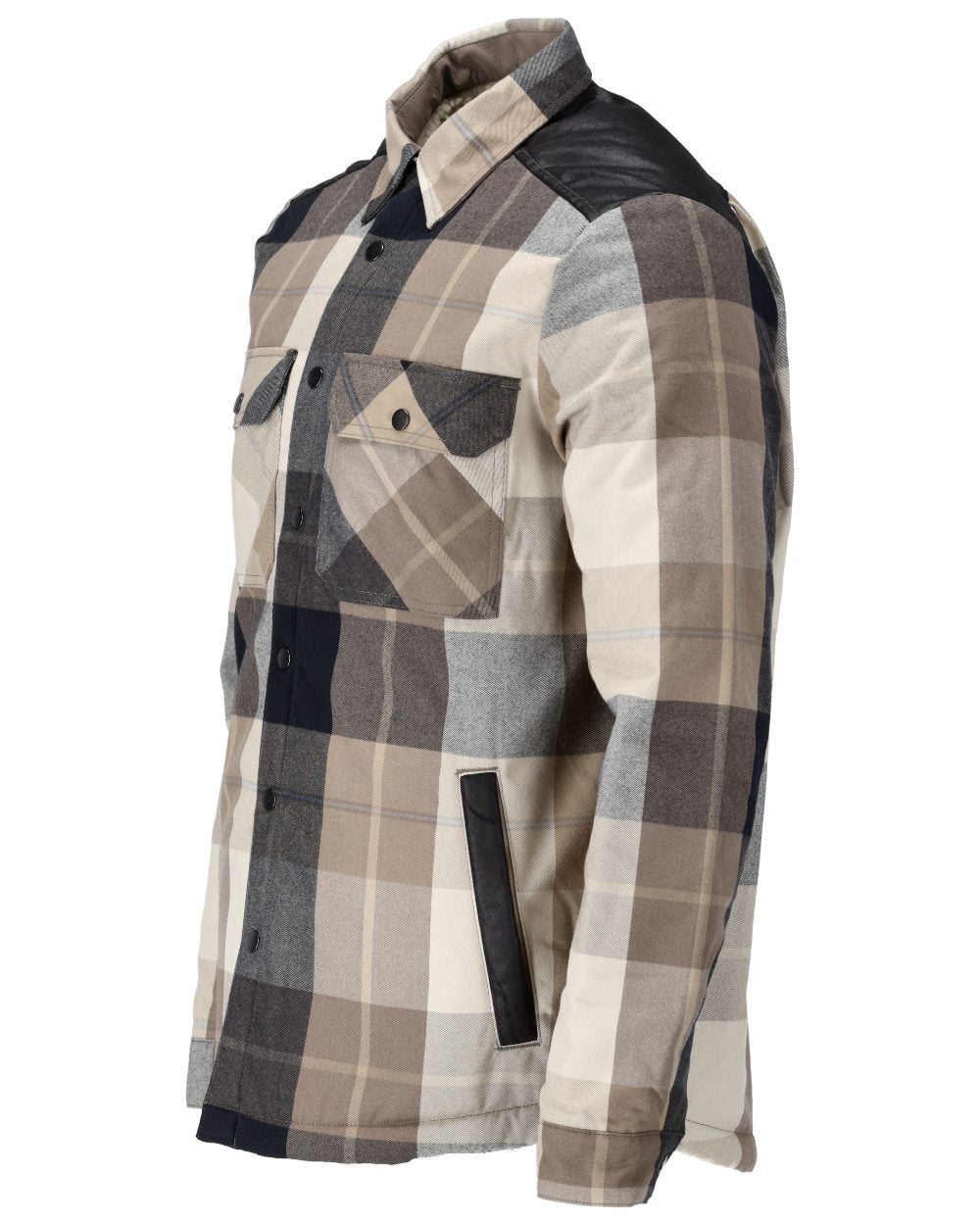 Dark Sand Checked Coloured Mascot Workwear Mens Customized Shirt With Pile Lining on white background