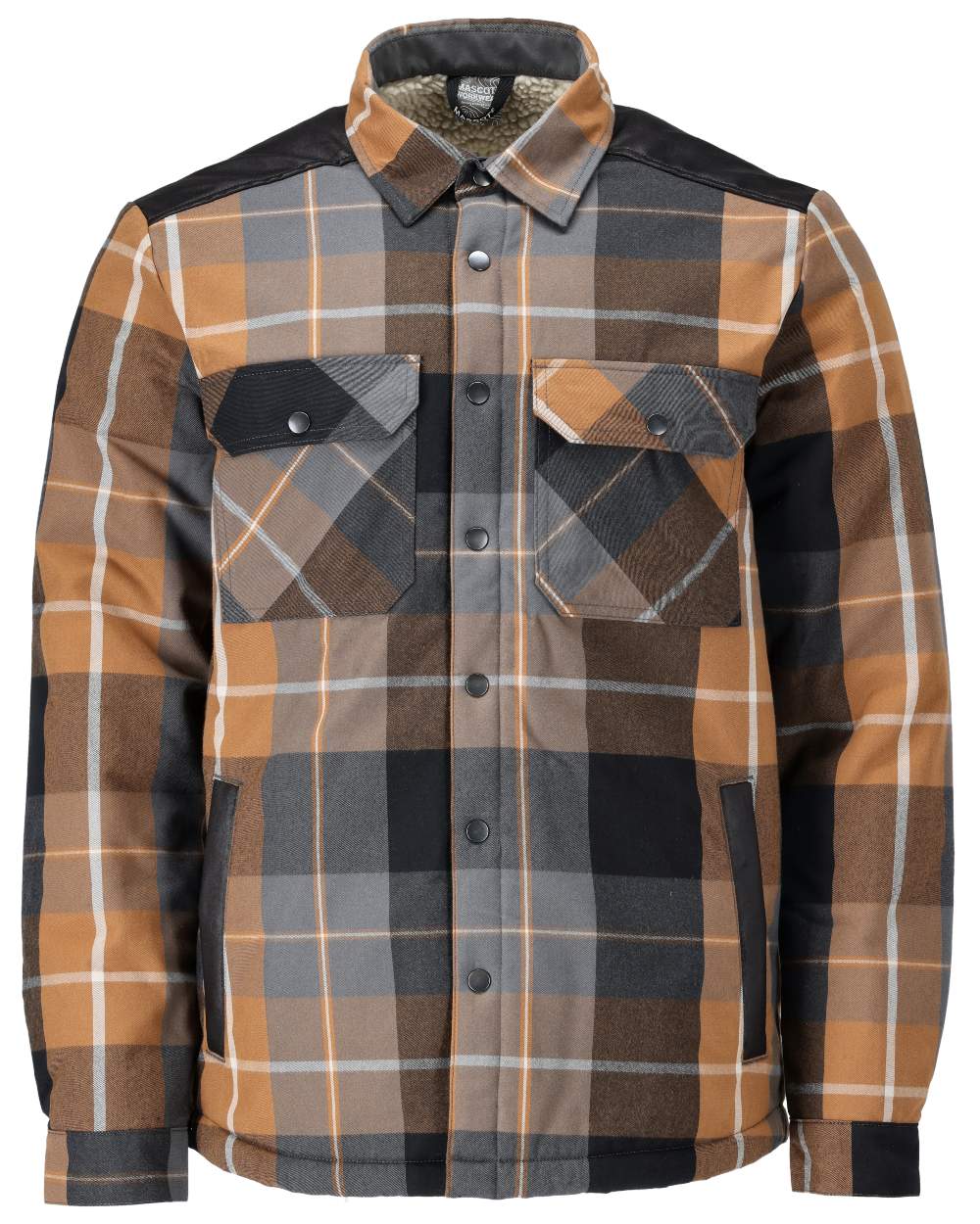 Nut Brown Checked Coloured Mascot Workwear Mens Customized Shirt With Pile Lining on white background