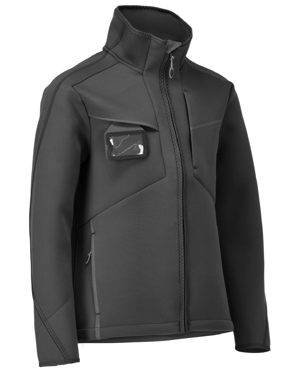 Black Coloured Mascot Workwear Mens Customized Softshell Jacket on white background