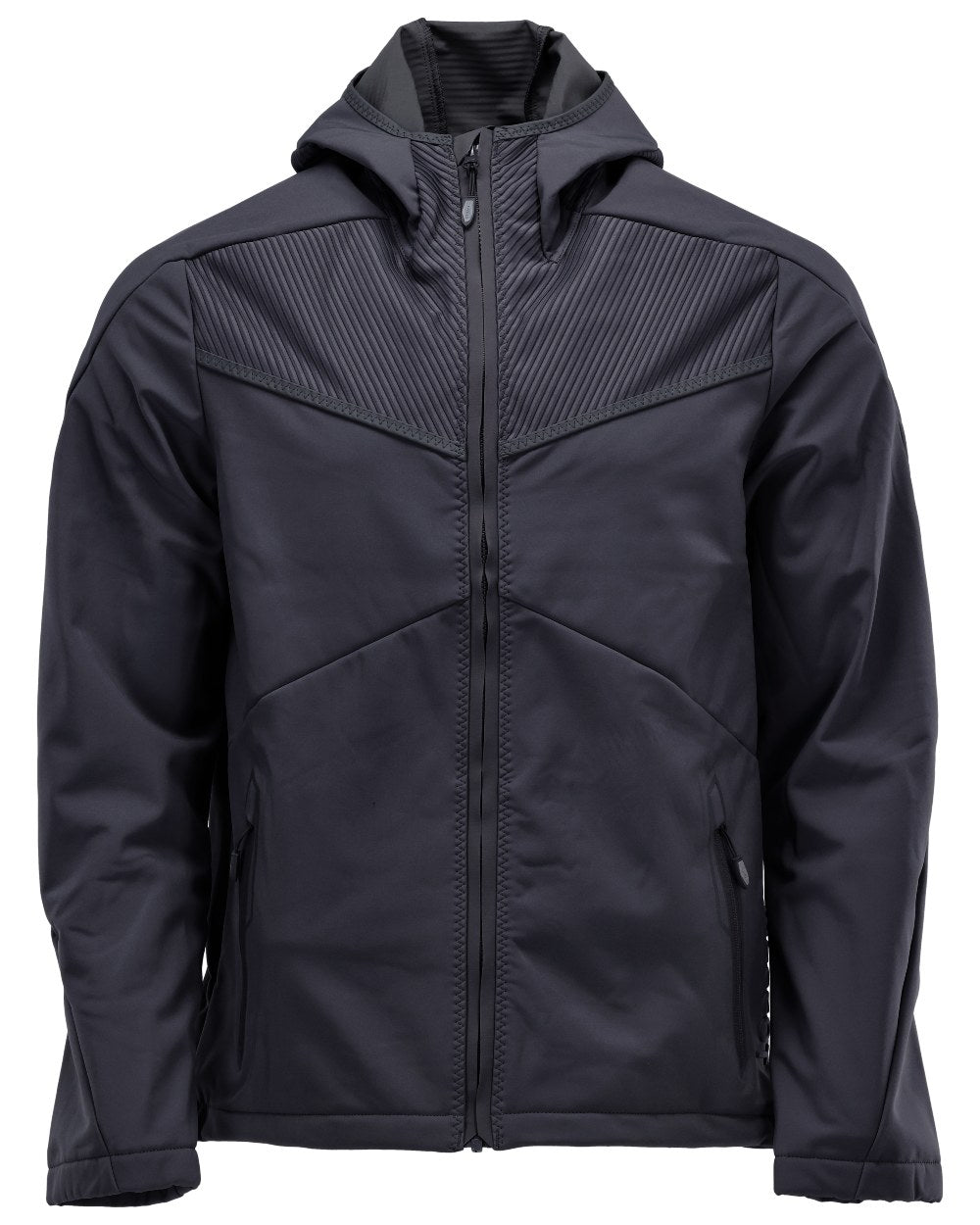 Dark Navy Coloured Mascot Workwear Mens Customized Softshell Jacket With Hood on white background