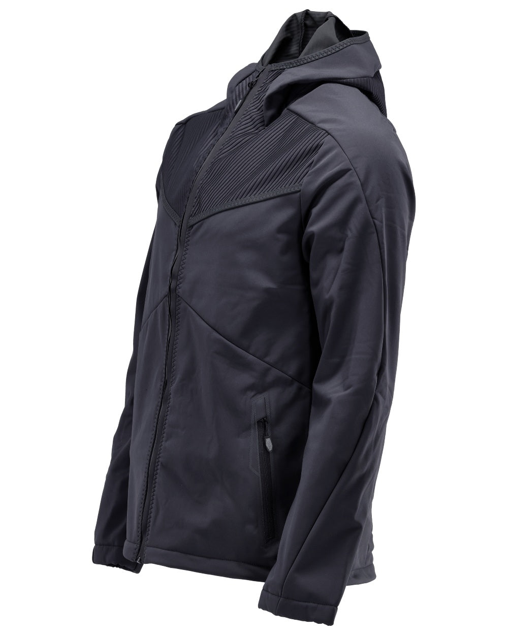Dark Navy Coloured Mascot Workwear Mens Customized Softshell Jacket With Hood on white background