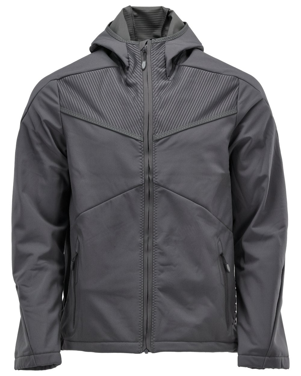 Stone Grey Coloured Mascot Workwear Mens Customized Softshell Jacket With Hood on white background