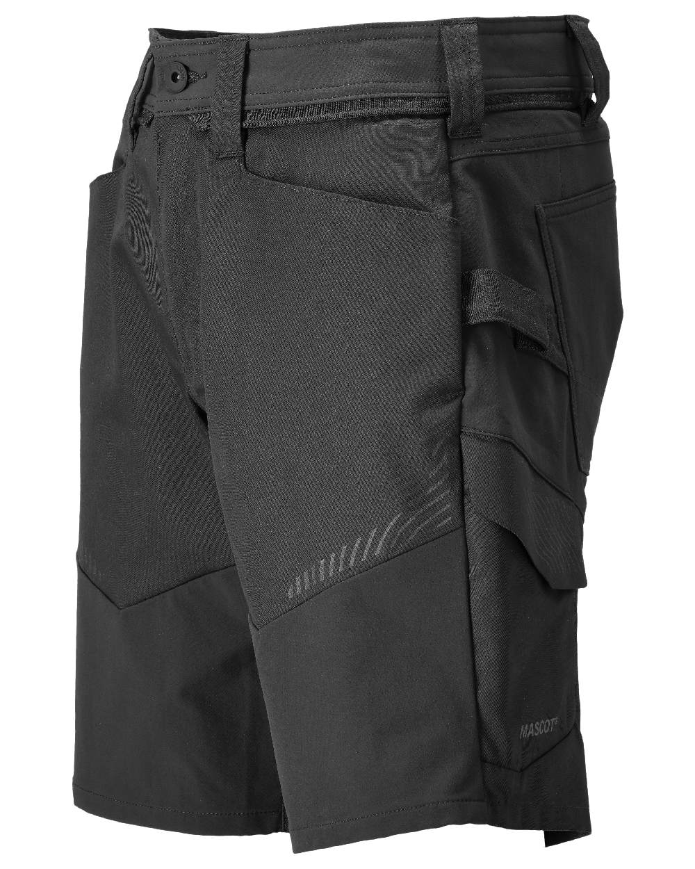 Black Coloured Mascot Workwear Mens Customized Stretch Zones Shorts on white background