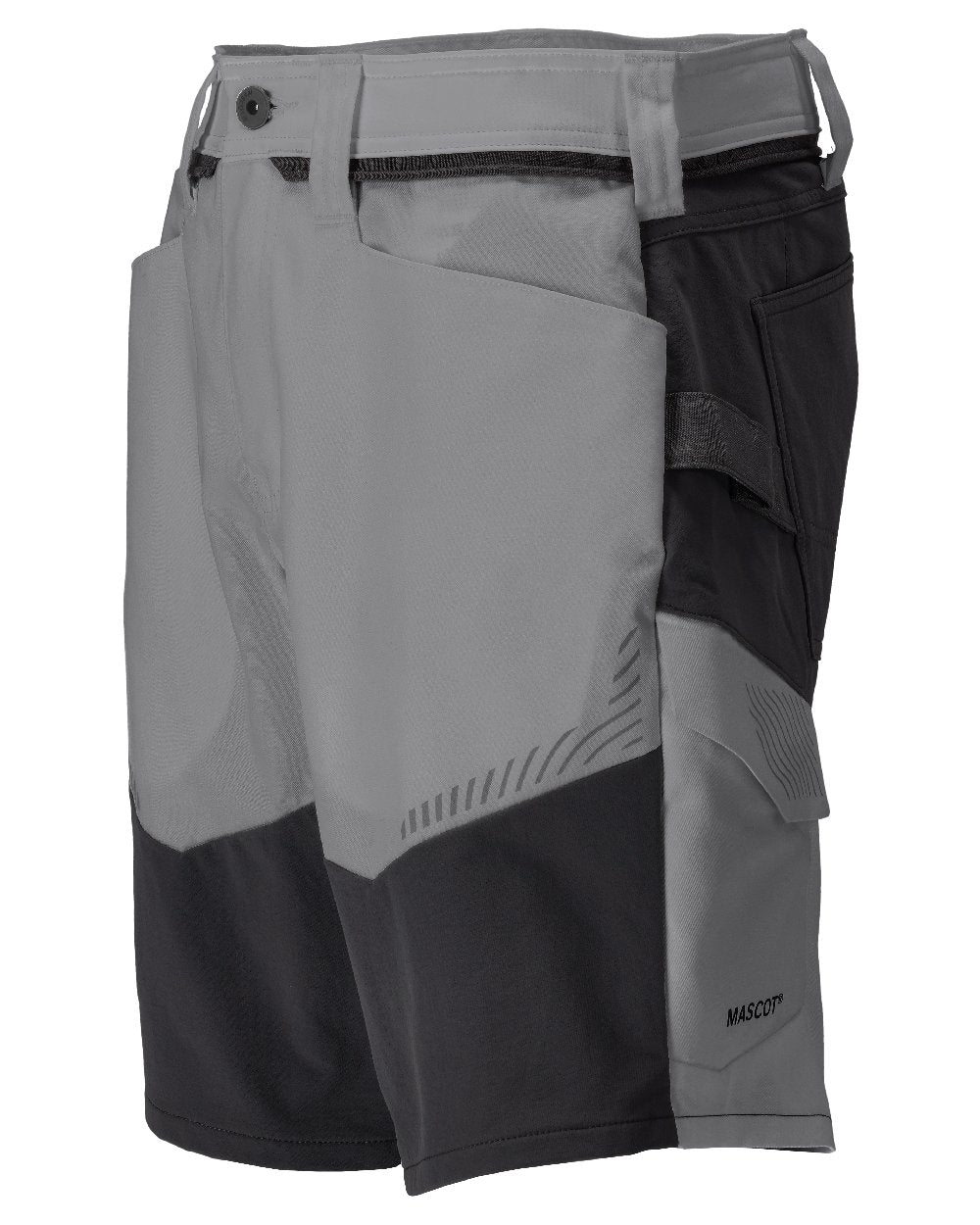 Stone Grey Black Coloured Mascot Workwear Mens Customized Stretch Zones Shorts on white background
